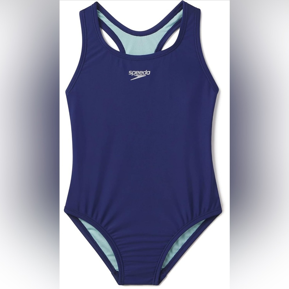 NEW Speedo Navy Girl's Swimsuit One Piece Closed Racerback Size 7